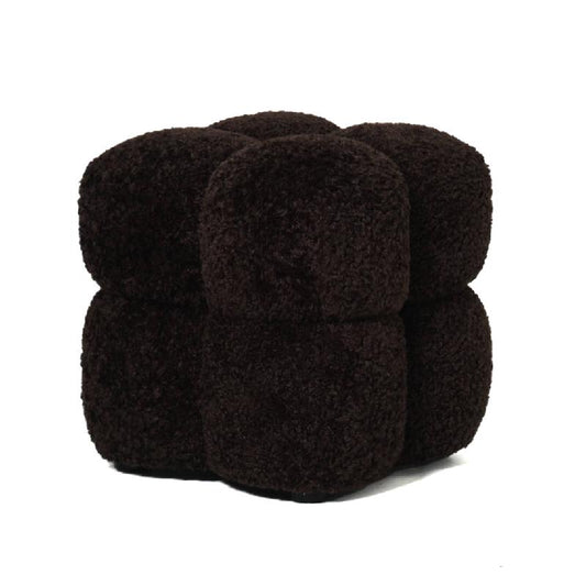 Teddy Donkerbruine Stof Vierkante Poef 45x45x45 cm