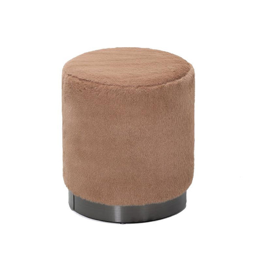 Cemile Bruine Stof Ronde Bont Poef 46x40x40 cm