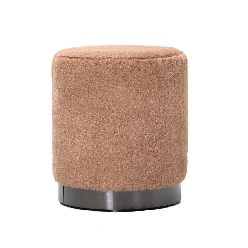 Cemile Bruine Stof Ronde Bont Poef 46x40x40 cm