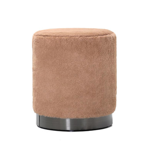 Cemile Bruine Stof Ronde Bont Poef 46x40x40 cm