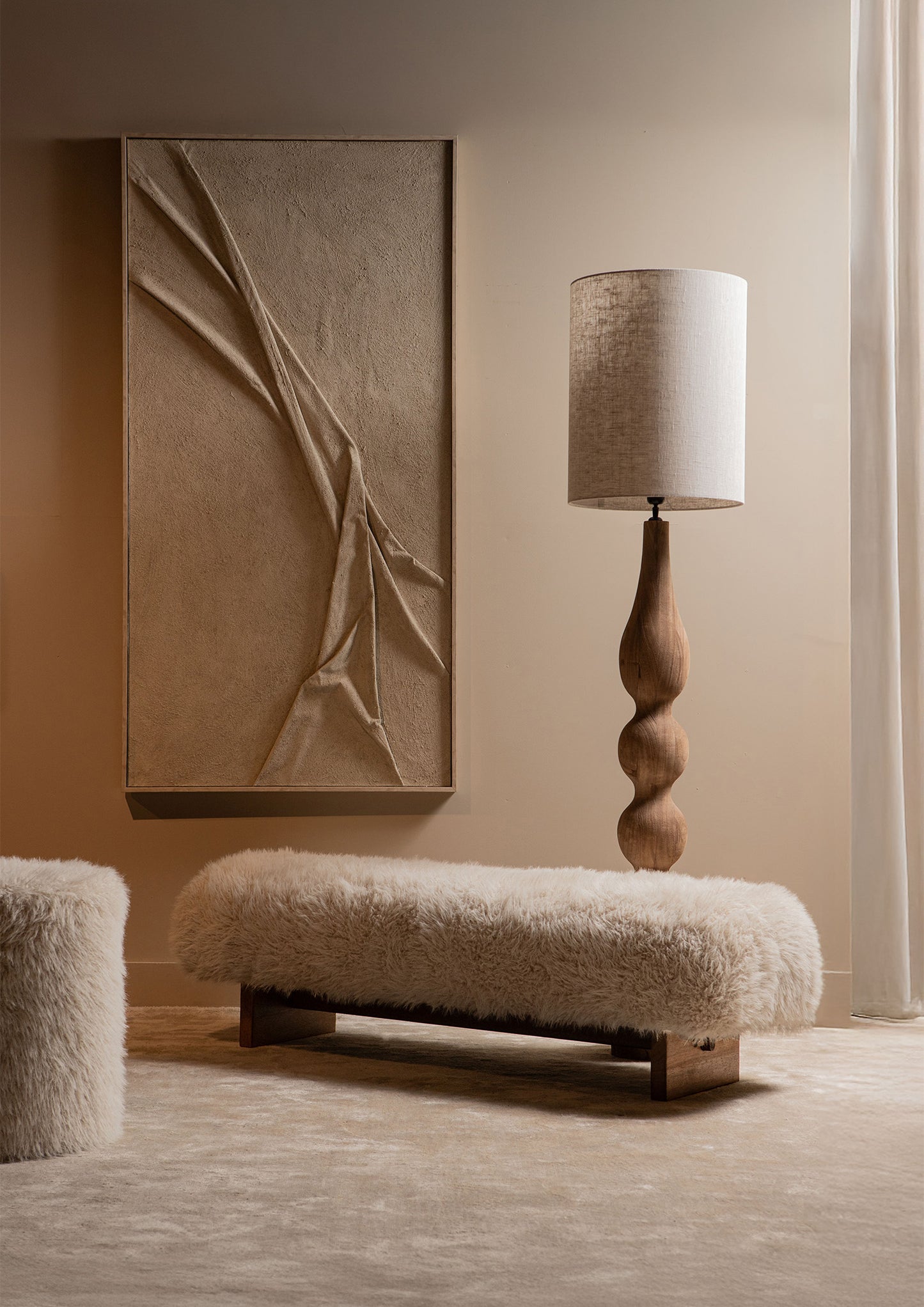 Hair Beige Zitbank Met Houten Poten 41x141x45 cm