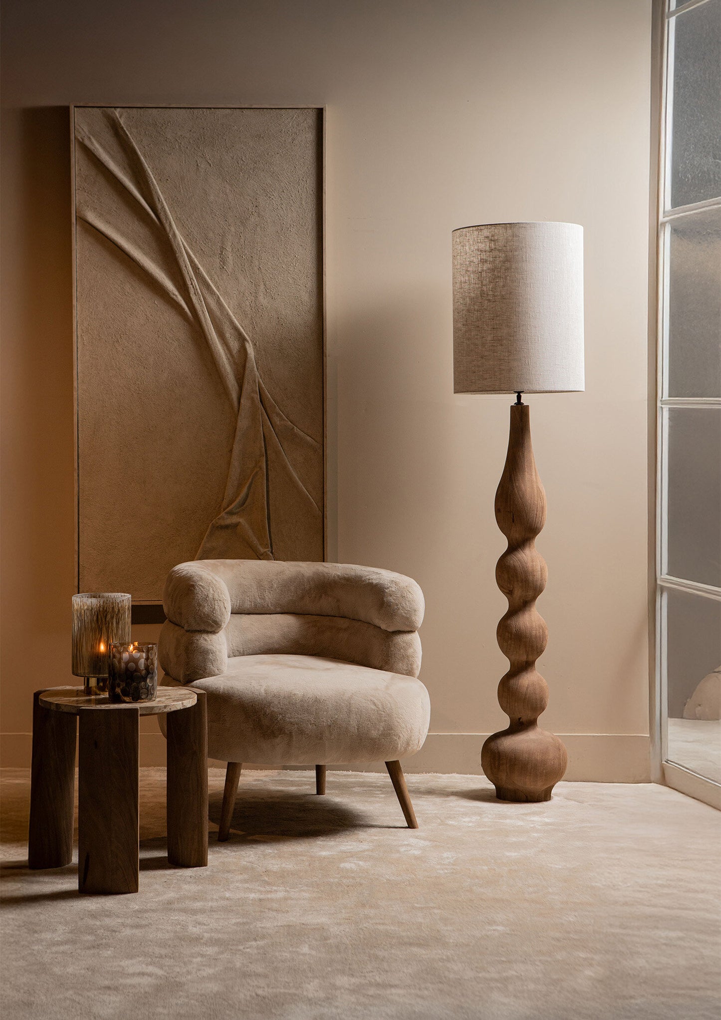 Nelly Beige Fauteuil met Kunstbont 70x76x75 cm