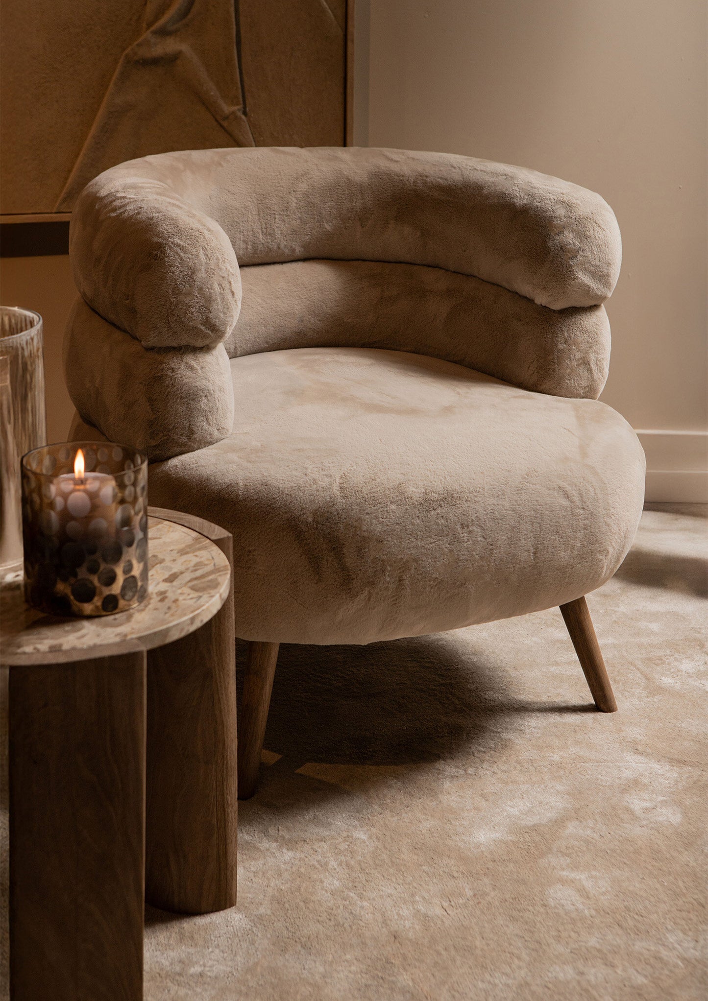 Nelly Beige Fauteuil met Kunstbont 70x76x75 cm
