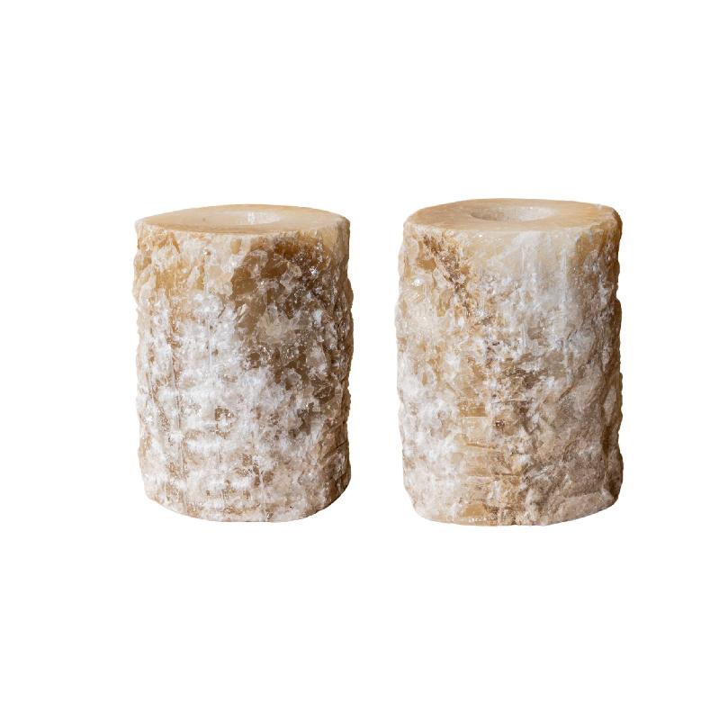 Yustin Onyx Honey Theelichthouder Rond Ruw L 15x12x12 cm