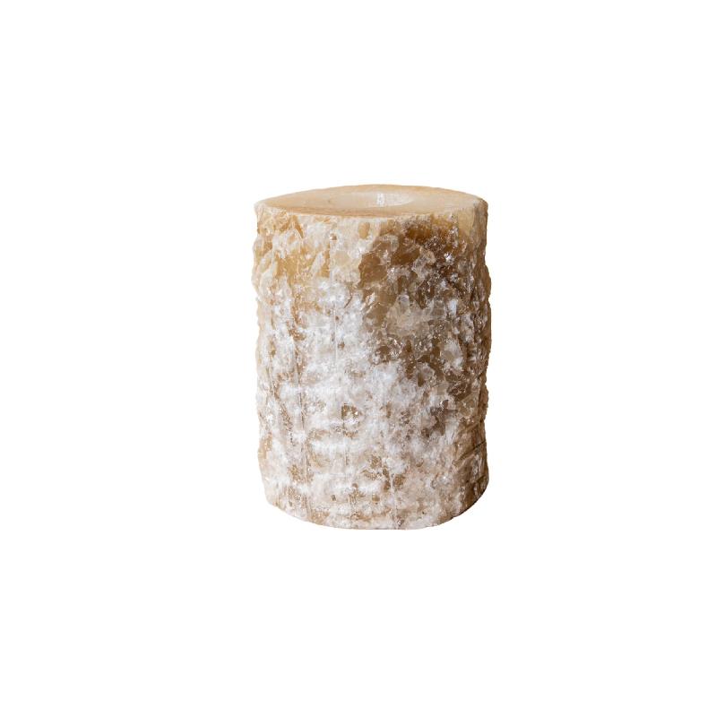 Yustin Onyx Honey Theelichthouder Rond Ruw L 15x12x12 cm