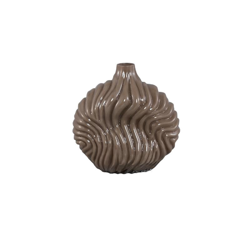 Kelline Taupe Ronde Geribbelde Glazen Vaas Set van 4 22x21.5x12.5 cm
