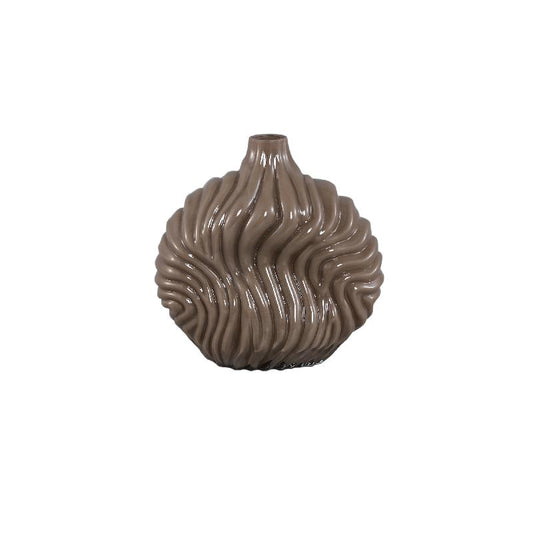 Kelline Taupe Ronde Geribbelde Glazen Vaas Set van 4 22x21.5x12.5 cm