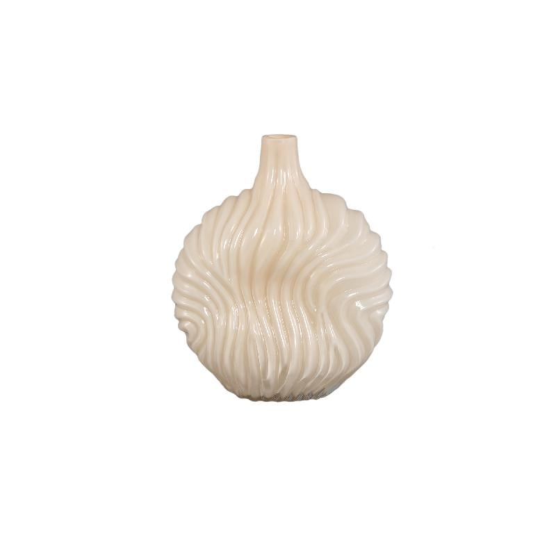Kelline Crème Ronde Geribbelde Glazen Vaas Groot Set van 4 Stuks 27.5x23x13 cm