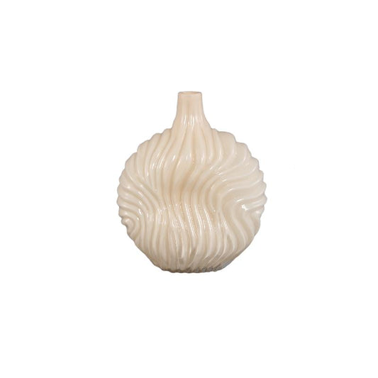 Kelline Crème Ronde Geribbelde Glazen Vaas Groot Set van 4 Stuks 27.5x23x13 cm