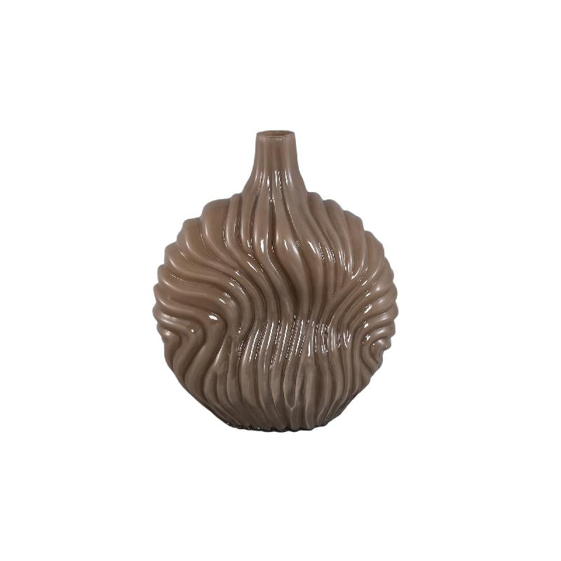 Kelline Taupe Ronde Gerибde Glazen Vaas Groot Set van 4 Stuks 27.5x23x13 cm