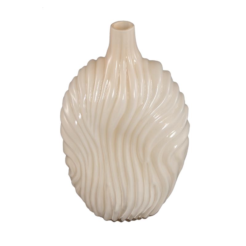Kelline Crème Ronde Geribde Glazen Vaas Hoog Set van 4 Stuks 34.5x20x13 cm