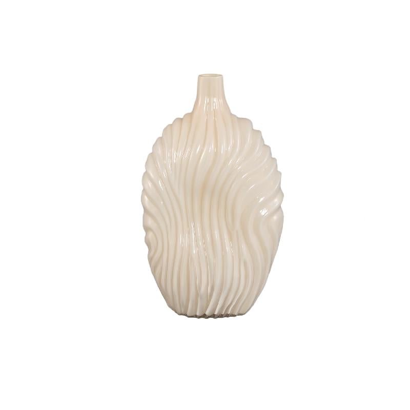 Kelline Crème Ronde Geribde Glazen Vaas Hoog Set van 4 Stuks 34.5x20x13 cm