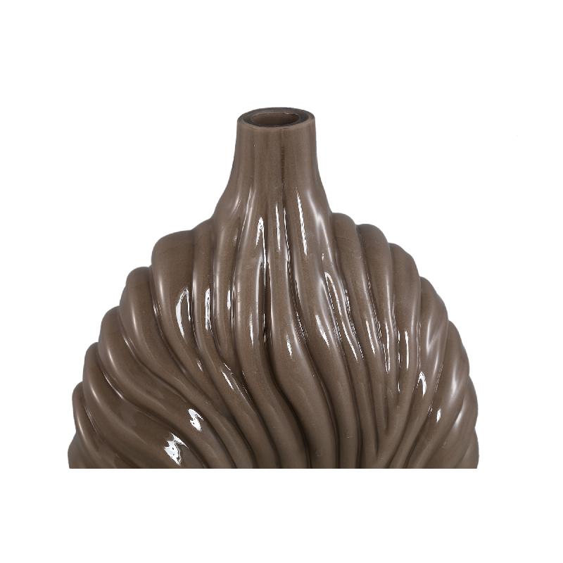Kelline Taupe Rond Geribd Glas Vaas Hoog Set van 4 Stuks 34.5x20x13 cm