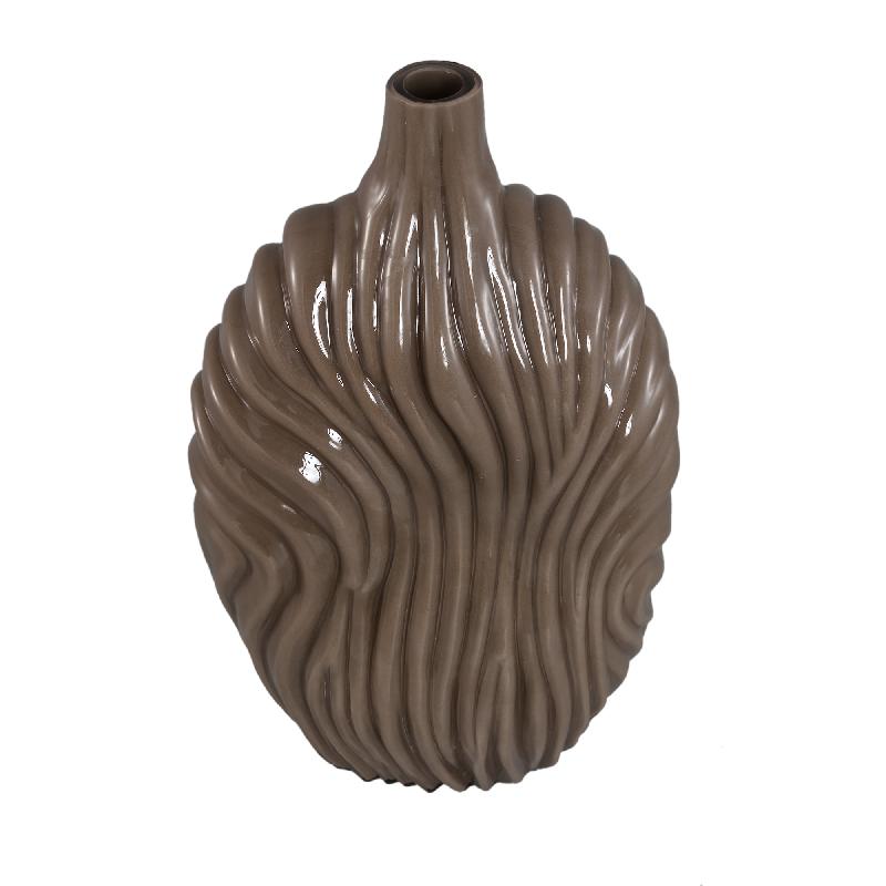 Kelline Taupe Rond Geribd Glas Vaas Hoog Set van 4 Stuks 34.5x20x13 cm