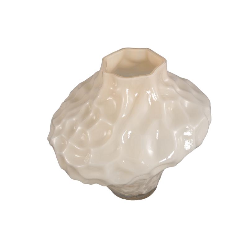 Moises Crème Glazen Vaas Onregelmatig Gedeuveld Set van 2 Stuks L 25.5x27x27 cm