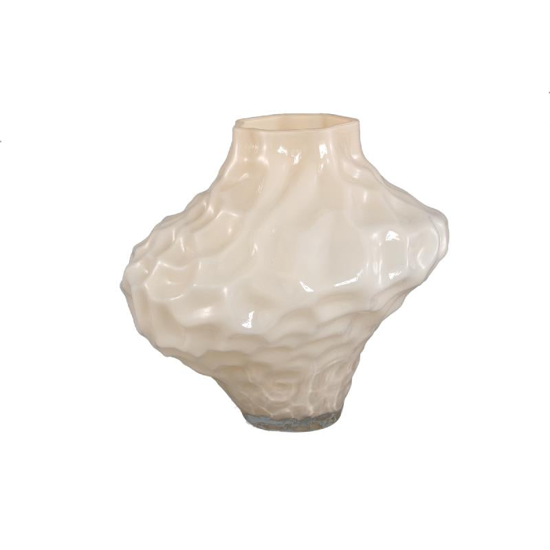 Moises Crème Glazen Vaas Onregelmatig Gedeuveld Set van 2 Stuks L 25.5x27x27 cm