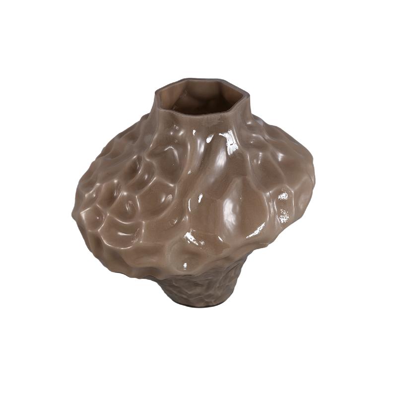 Moises Taupe Glas Vaas Met Onregelmatig Reliëf L - Set van 2 25.5x27x27 cm