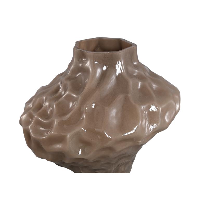 Moises Taupe Glas Vaas Met Onregelmatig Reliëf L - Set van 2 25.5x27x27 cm