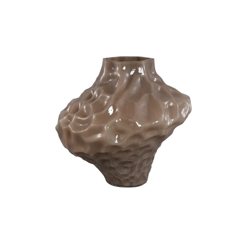 Moises Taupe Glas Vaas Met Onregelmatig Reliëf L - Set van 2 25.5x27x27 cm