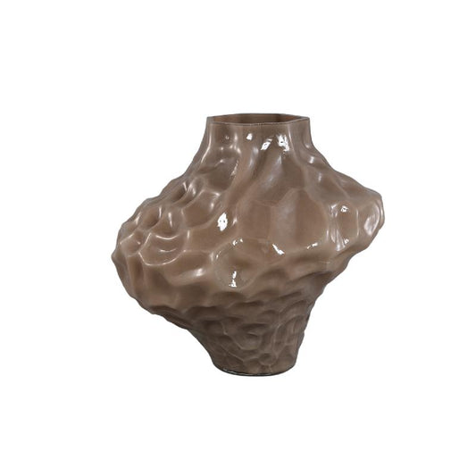 Moises Taupe Glas Vaas Met Onregelmatig Reliëf L - Set van 2 25.5x27x27 cm