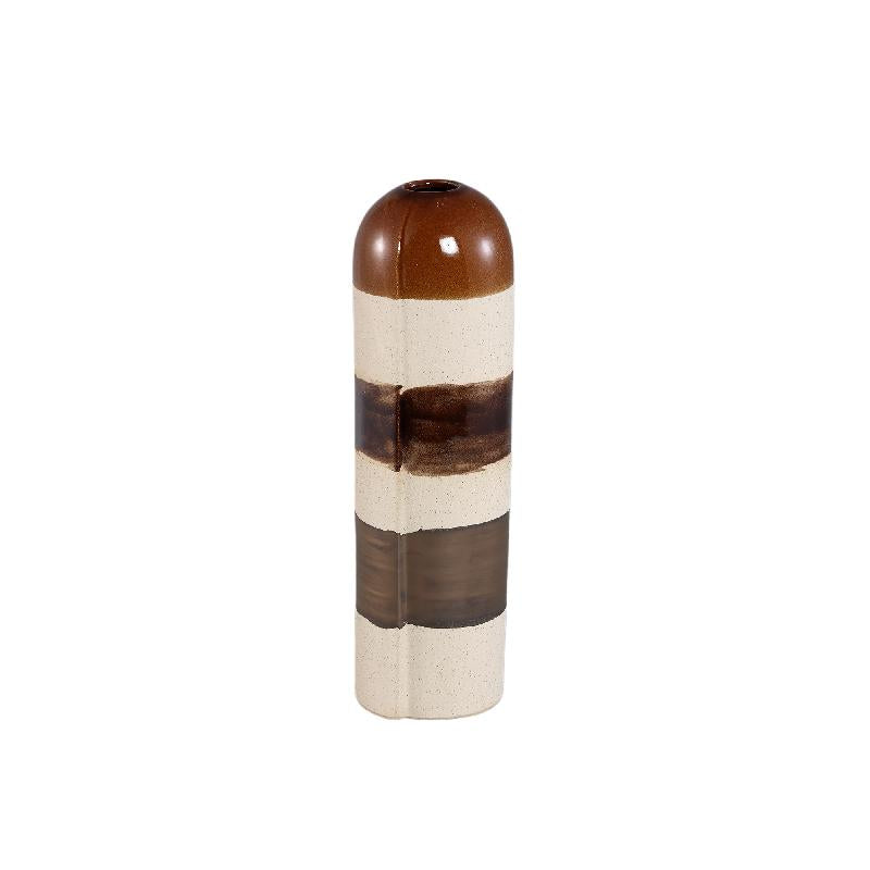 Dorlean Beige Keramische Vaas Rond Streepdesign M Set van 2 42x12.5x12.5 cm