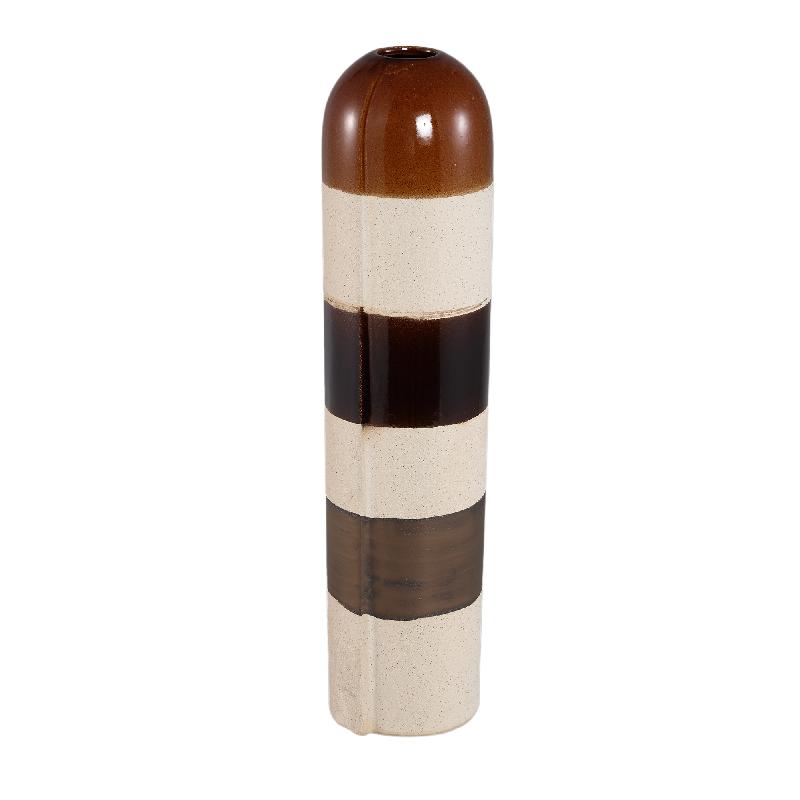 Dorlean Beige Keramische Vaas Rond Streepdesign Set van 2 52x12.5x12.5 cm
