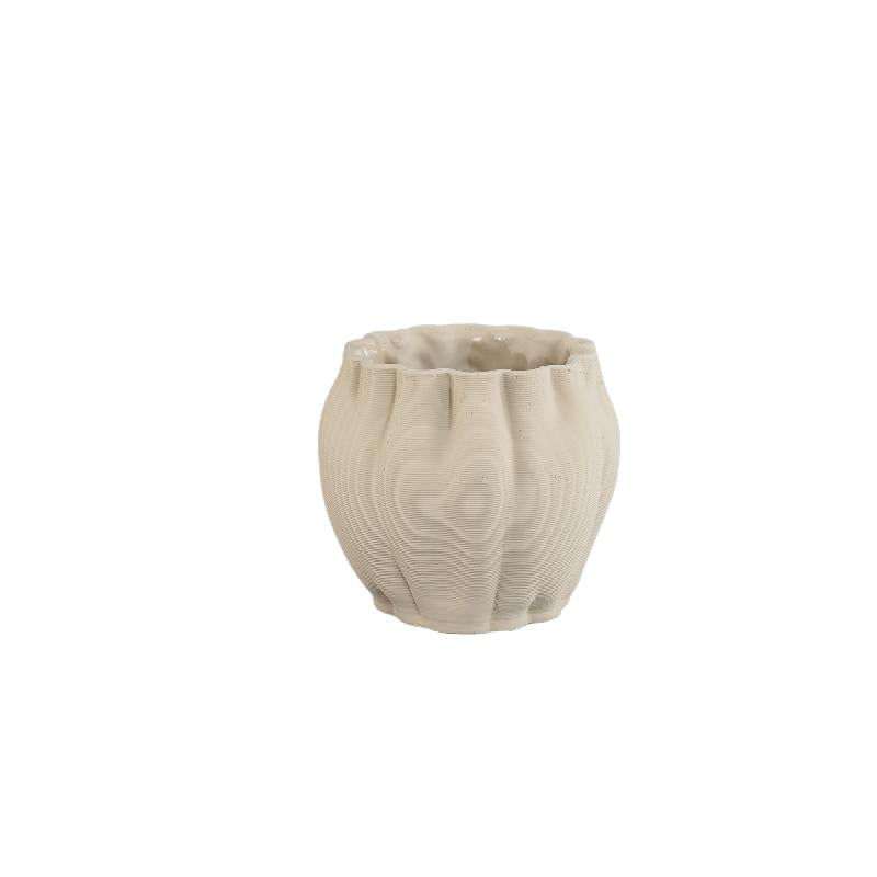 Romen Beige Cement Golfrijf Pot Set van 12 Stuks M 14.5x16x16 cm