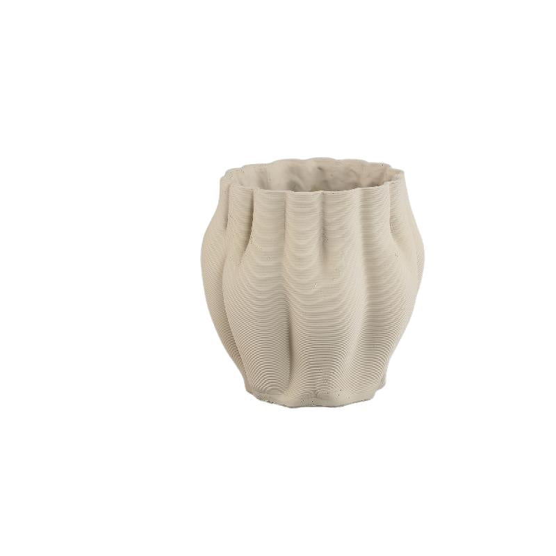 Romen Beige Cement Golfvormige Geribde Pot Set van 4 Stuks 22x22x22 cm