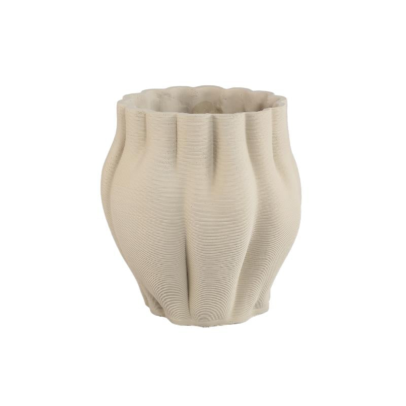 Romen Beige Cement Pot met Golvend Geribbd Patroon 3D Look XL – Set van 2 29x27x27 cm