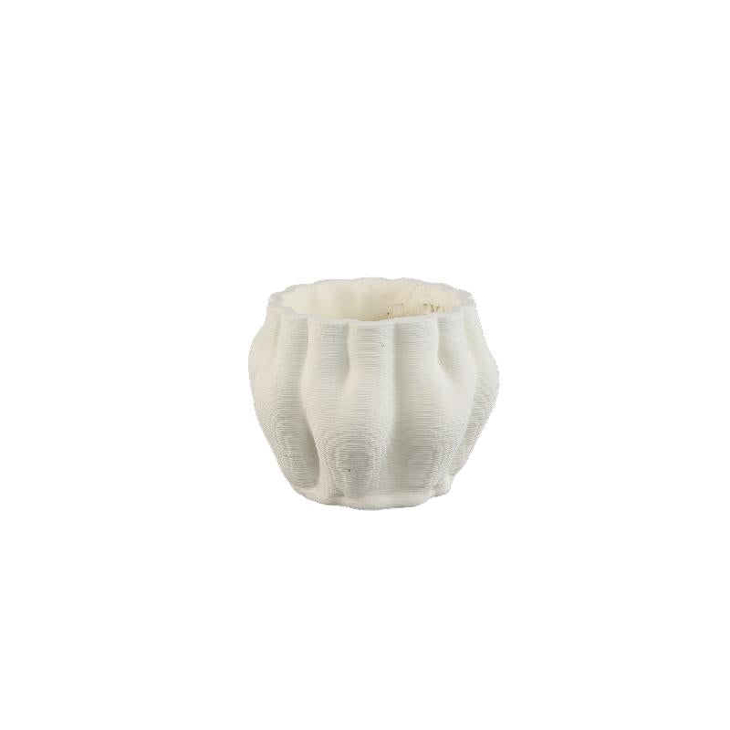 Romen Witte Cement Golfribbed Pot 3D Look S - Set van 12 9x12x12 cm