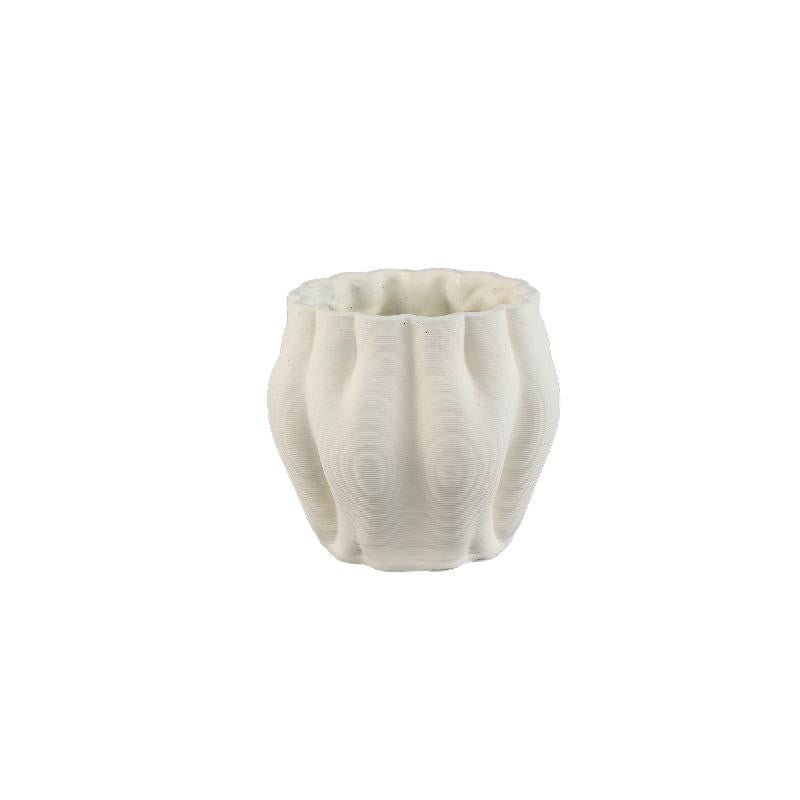 Romen Witte Cement Golfribbelstructuur Pot 3D-look M - Set van 12 14.5x16x16 cm