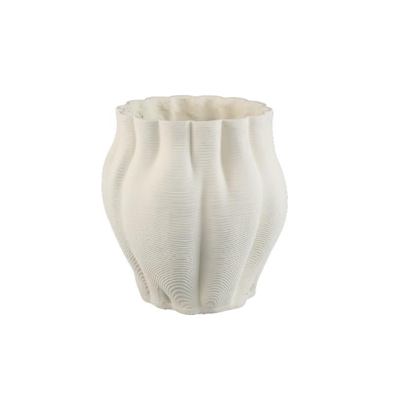 Romen Witte Cement Pot met Golfpatroon Set van 2 Stuks 29x27x27 cm
