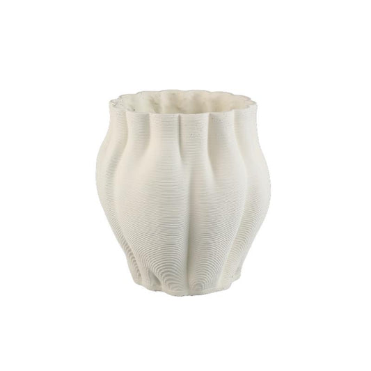 Romen Witte Cement Pot met Golfpatroon Set van 2 Stuks 29x27x27 cm