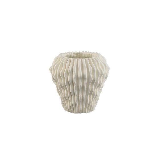 Barren Witte Cement Ronde Vaas 3D Golvend Patroon Set van 2 23x26x26 cm