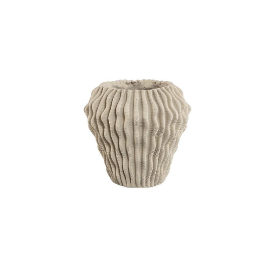 Barren Beige Cement Ronde Vaas 3D Golvend Patroon Set van 2 23x26x26 cm