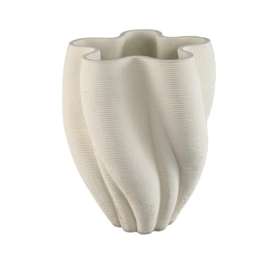 Hastin Witte Cement Vaas Golvend Geribd 3D-Effect L 45x36x36 cm