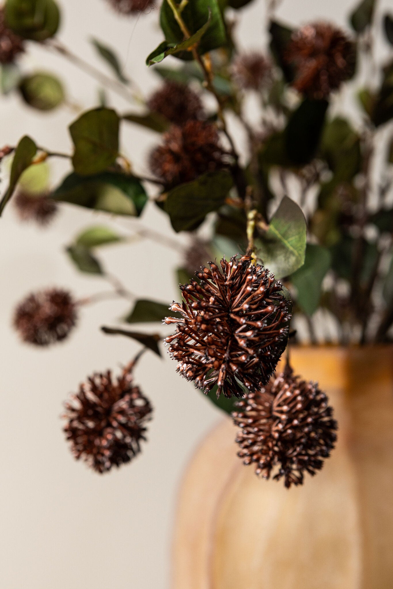 Twig Plant Bruine Rambutan Spray Met Bladeren - Set van 12 97x45x27 cm