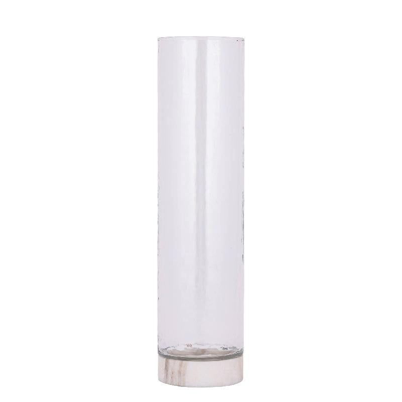 Keylan Helder Glas Vaas Op Marmeren Voet L - Set van 2 44.5x10x10 cm