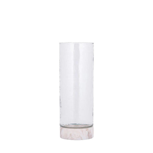 Keylan Helder Glazen Vaas Op Marmeren Voet Set Van 2 Stuks 30x10x10 cm