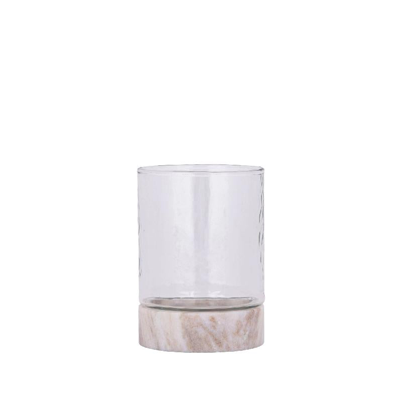 Keylan Helder Glas Windlicht op Marmeren Voet Set van 2 14.5x10x10 cm