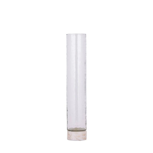 Keylan Helder Glazen Vaas Op Marmeren Voet M - Set Van 2 33x7x7 cm