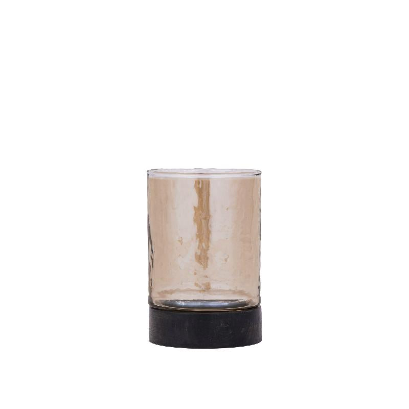 Keylan Bruin Luster Glas Stormlight Houten Voet Set van 2 14.5x10x10 cm