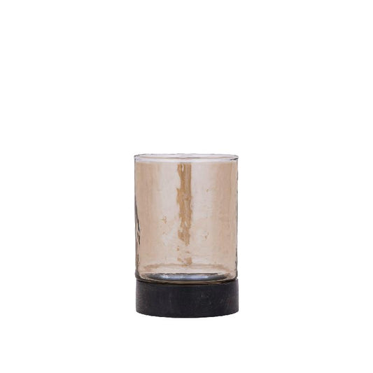 Keylan Bruin Luster Glas Stormlight Houten Voet Set van 2 14.5x10x10 cm