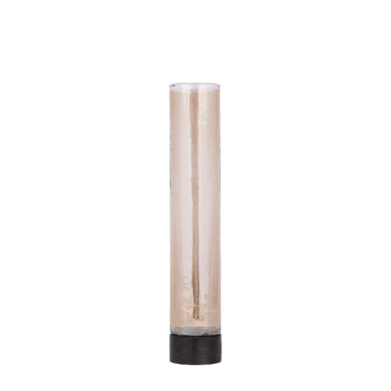 Keylan Bruine Lustre Glazen Vaas Mangohout Voet M - Set van 2 33x7x7 cm