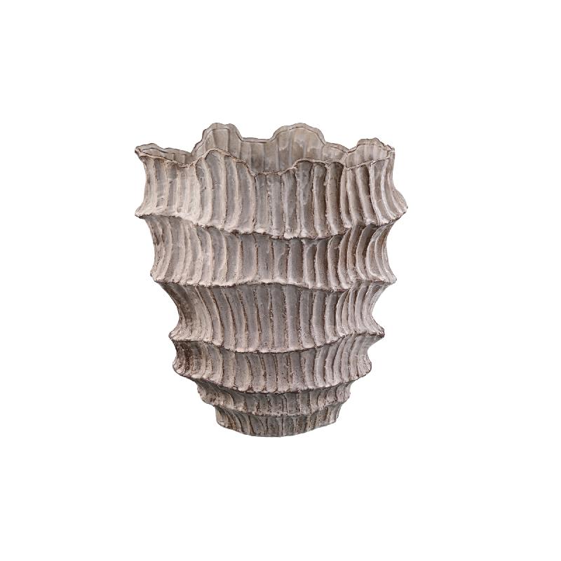 Talan Beige Ronde Golvende Geribde Keramische Vaas 37x34.5x27.5 cm