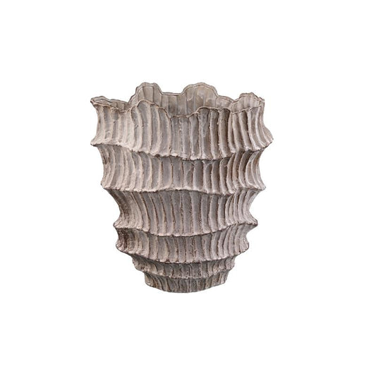 Talan Beige Ronde Golvende Geribde Keramische Vaas 37x34.5x27.5 cm