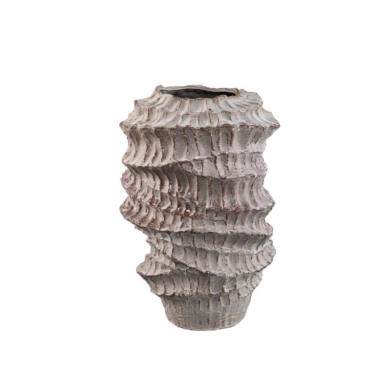 Talan Beige Ronde Golf Geribde Keramische Vaas 45.5x30.5x29.5 cm