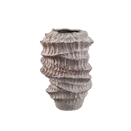 Talan Beige Ronde Golf Geribde Keramische Vaas 45.5x30.5x29.5 cm