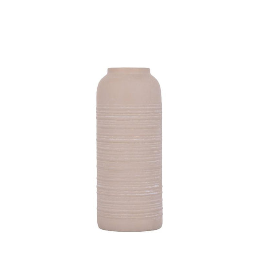 Lavada Beige Ijzeren Vaas Gestreept Set van 2 30x12x12 cm