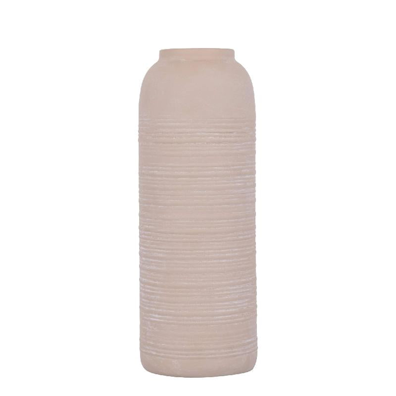 Lavada Beige Metalen Vaas Gestreept Set van 2 Stuks L 40x15x15 cm
